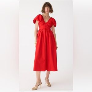 J Crew Red Puff Sleeve Midi Dress in Size 4 — New with tags!